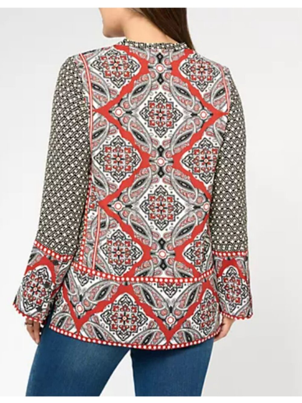 Belle Boho by Kim Gravel Border Print V-Neck Tunic - Black/White/Red - 2X EUC - Picture 10 of 10